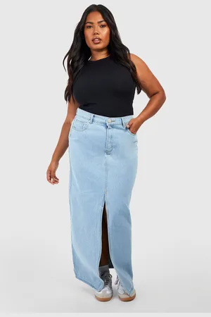 Boohoo Plus Maxi Spijkerrok Met Split