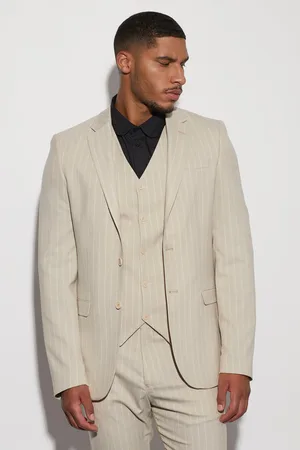 Boohoo Tall Gestreept Slim Fit Pak Met Enkele Rij Knopen