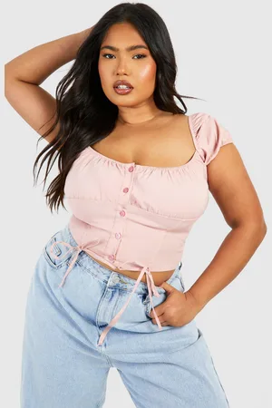 Boohoo Plus Melkmeisjes Bengaline Korset Top Met Pofmouwen