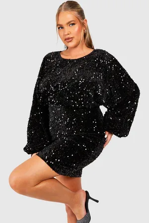 Boohoo Plus Oversized Glitter Mini Jurk Met Shirtmouwen En Pailletten