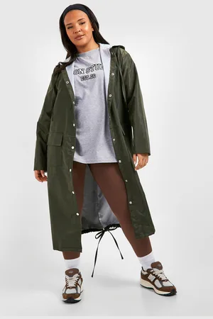 Boohoo Plus Soft-Shell Long Line Parka Regenjas Met Dubbele Lagen