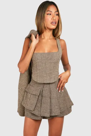 Boohoo Monochrome Herringbone Korset Met Vierkante Hals