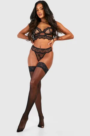 Boohoo Fishnet Kousen Met Kanten Afwerking