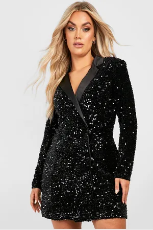 Boohoo Plus Fluwelen Glitter Wikkel Blazer Jurk Met Pailletten
