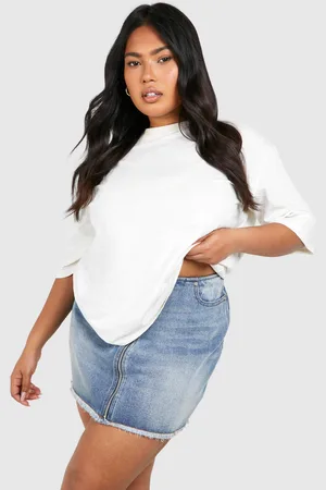 Boohoo Plus Vintage Wash Micro Mini Rokje Met Rits