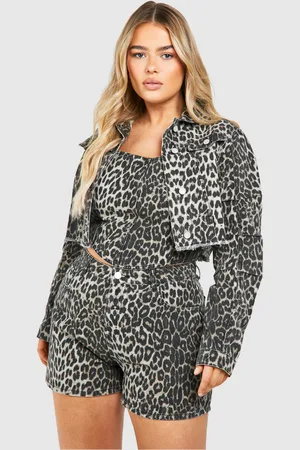 Boohoo Plus Korte Oversized Luipaardprint Spijkerjas