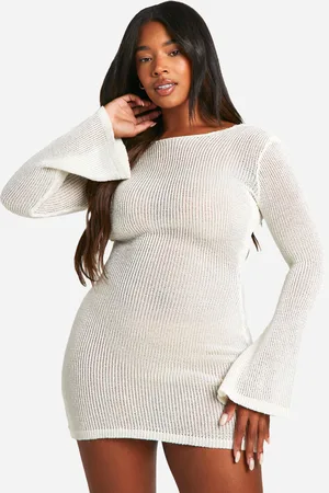 Boohoo Plus Gebreide Glitter Maxi Jurk Met Lange Mouwen
