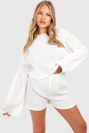 Boohoo Plus Loungewear Shorts Set Met Wijde Mouwen En Knopen