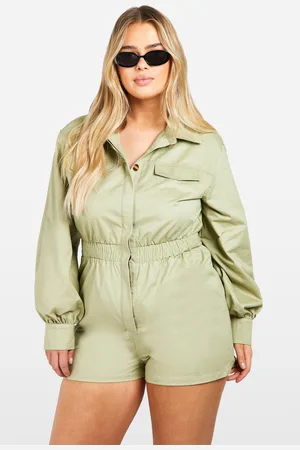 Boohoo Plus Utility Romper Met Lange Mouwen