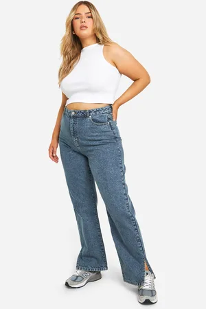Boohoo Plus Basic Jeans Met Split En Rechte Pijpen