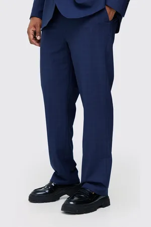 Boohoo Plus Donkerblauwe Geruite Regular Fit Pantalons