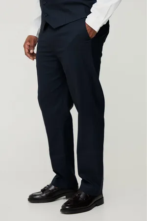 Boohoo Plus Marineblauwe Regular Fit Pantalons Met Krijtstrepen