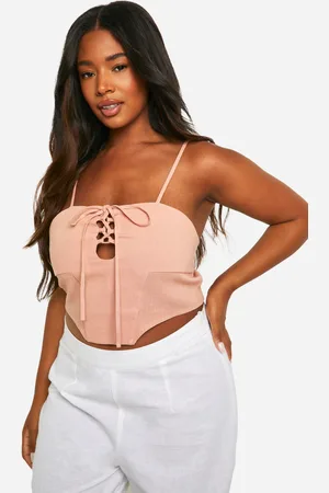 Boohoo Plus Linnen Korset Top Met Veters