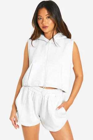 Boohoo Mouwloze Hoodie Met Rits En Shorts Set