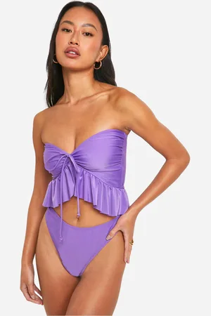 Boohoo Long Line Strapless Hipster Bikini Set Met Franjes
