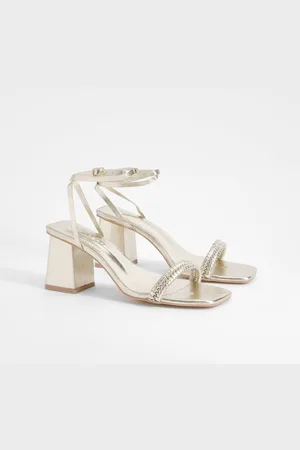 Boohoo Metallic Geweven Sandalen Met Blokhakken En Bandjes