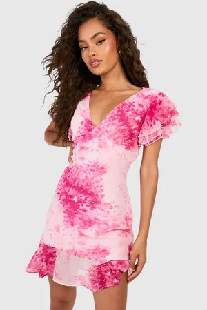 Boohoo Bloemenprint Mini Jurk Met V-Hals En Geplooide Zoom