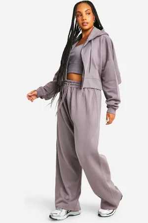 Boohoo Plus 3-Delig Trainingspak Met Crop Top En Capuchon