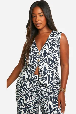 Boohoo Plus Abstract Linnen Gilet
