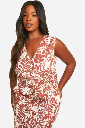 Boohoo Plus Linnen Gilet Met Print