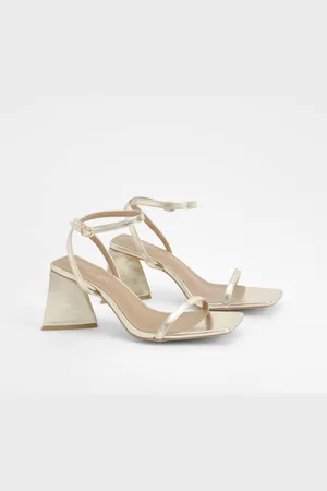 Boohoo Brede Metallic Sandalen Met Wijd Uitlopende Hak