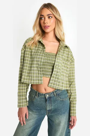 Boohoo Geruit Kort Overhemd En Bralette Set