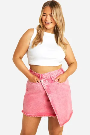Boohoo Plus Roze Acid Wash Gebleekt Mini Wikkel Spijkerrokje