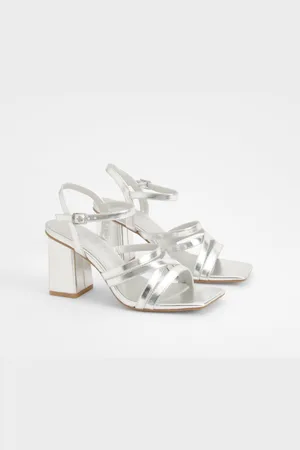 Boohoo Tweedelige Metallic Blokhakken Met Vierkante Neus En Bandjes
