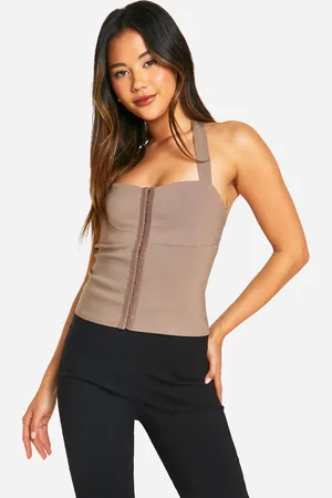 Boohoo Bengaline Korset Top Met Haakjes