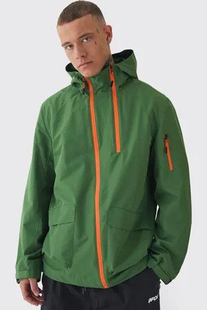 Boohoo Tall Kaki Windbreaker Met Dubbele Rits En Capuchon