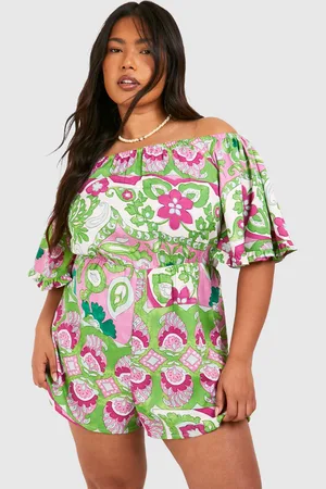 Boohoo Plus Geweven Bloemenprint Romper Met Uitgesneden Hals