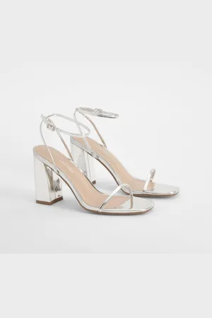 Boohoo Tweedelige Leren Metallic Sandalen Met Blokhakken