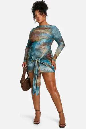 Boohoo Plus Mesh Mini Jurk Met Print En Strik