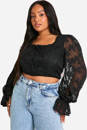 Boohoo Plus Jacquard Korset Top Met Vierkante Hals En Volle Mouwen