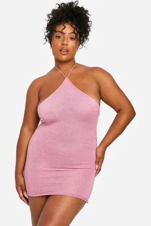 Boohoo Plus Gebreide Glitter Mini Jurk Met Hoge Hals