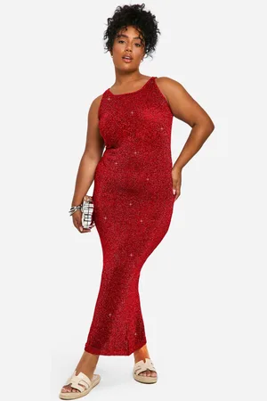 Boohoo Plus Gebreide Glitter Maxi Jurk