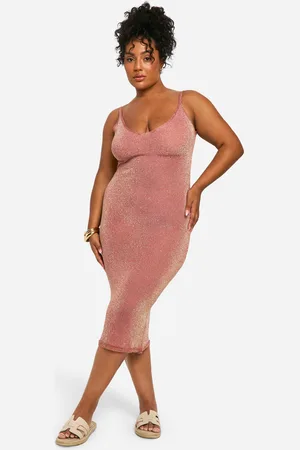 Boohoo Plus Gebreide Glitter Midaxi Jurk Met Open Rug