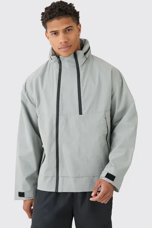 Boohoo Man Oversized Grijze Nylon Windbreaker Met Label En Rits Detail