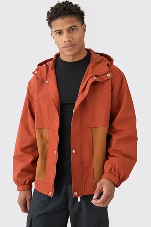 Boohoo Roest Nylon Color Block Windbreaker Met Capuchon