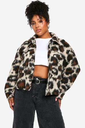 Boohoo Plus Wollen Luipaardprint Jas Met Kraag