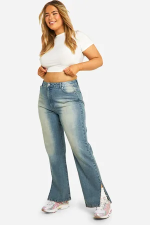 Boohoo Plus Basic Jeans Met Split En Rechte Pijpen