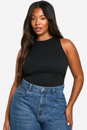 Boohoo Plus Katoenen One Piece Met Racer Hals