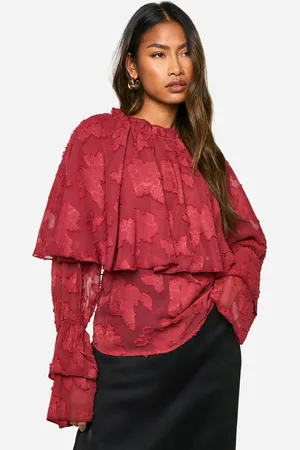 Boohoo Burnout Bloemenprint Blouse Met Hoge Hals, Ruches En Mouwstrikjes