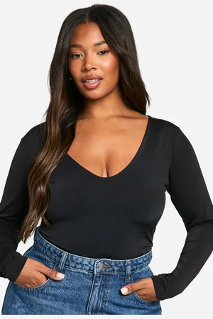 Boohoo Plus Strakke One Piece Met Dubbele Lagen En Laag Decolleté