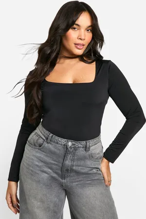Boohoo Plus Strakke One Piece Met Dubbele Lagen En Vierkante Hals