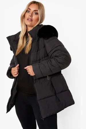 Boohoo Plus Gewatteerde Jas Met Faux Fur Zoom En Ceintuur