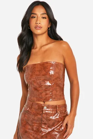 Boohoo Petite Nepleren Bandeau Korset Top Met Krokodillen Look