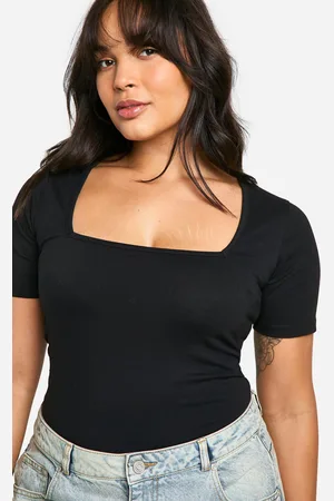 Boohoo Plus Katoenen One Piece Met Vierkante Hals En Korte Mouwen
