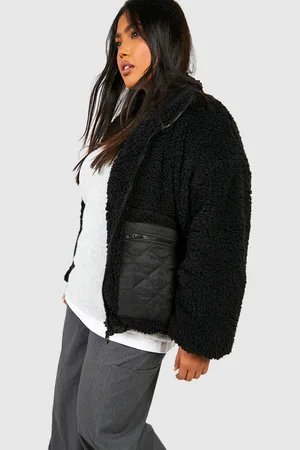 Boohoo Plus Nepwollen Jas Met Zak Detail