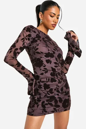 Boohoo Devore Bloemenprint Mini Jurk Met Geplooide Mouwen